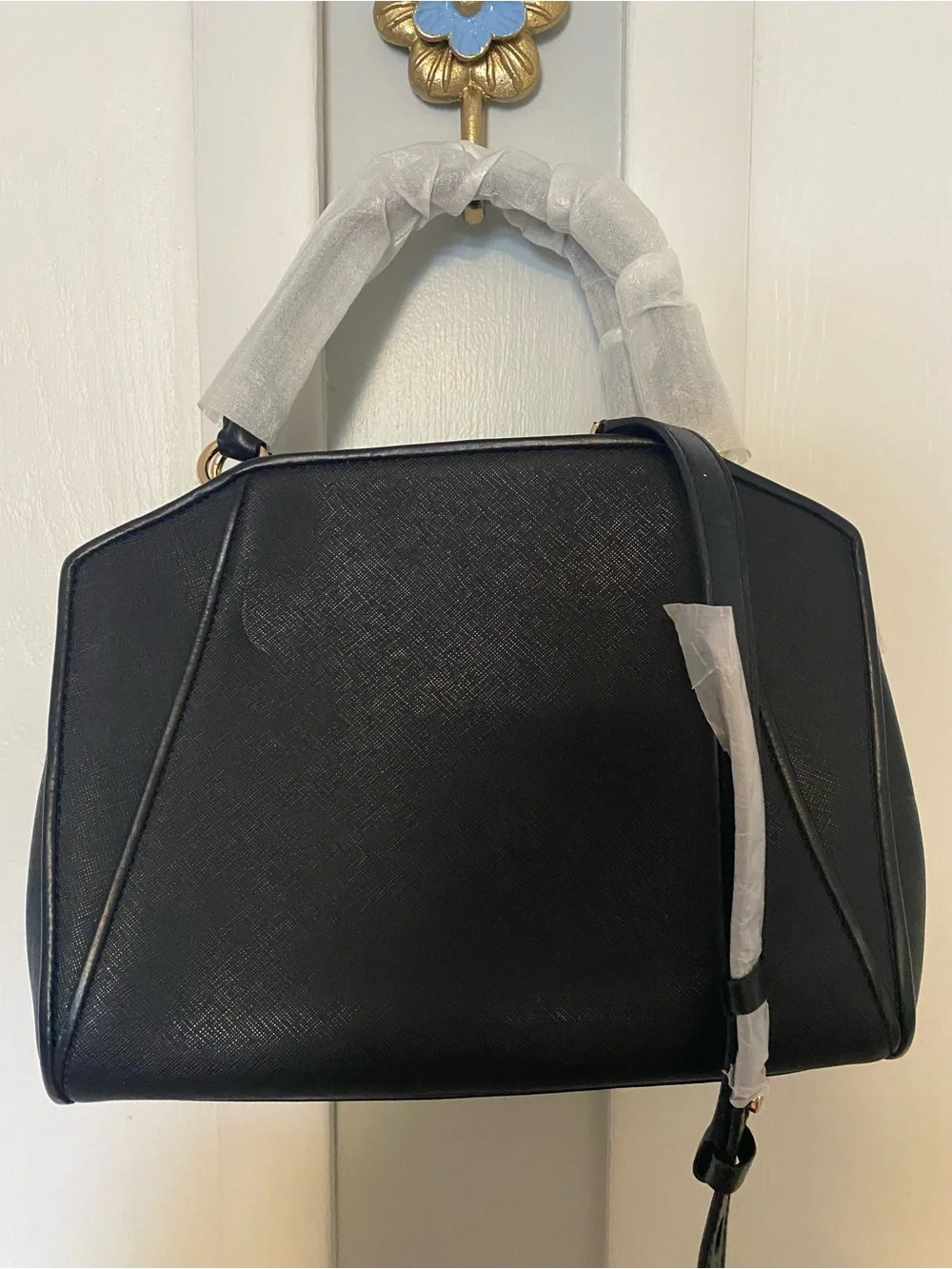 Michael Kors Black Saffiano Satchel with Gold Logo